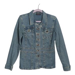 Axcess large Button Up Babydoll Fitted Denim Jacket Y2K 90's Indie Sleeze Grunge